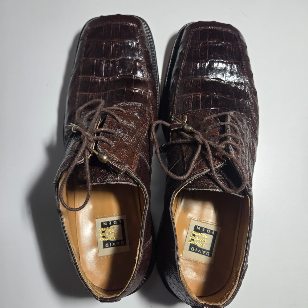 David Eden Handmade Crocodile Leather Brown Oxfords Size 10.5 - Picture 4 of 11